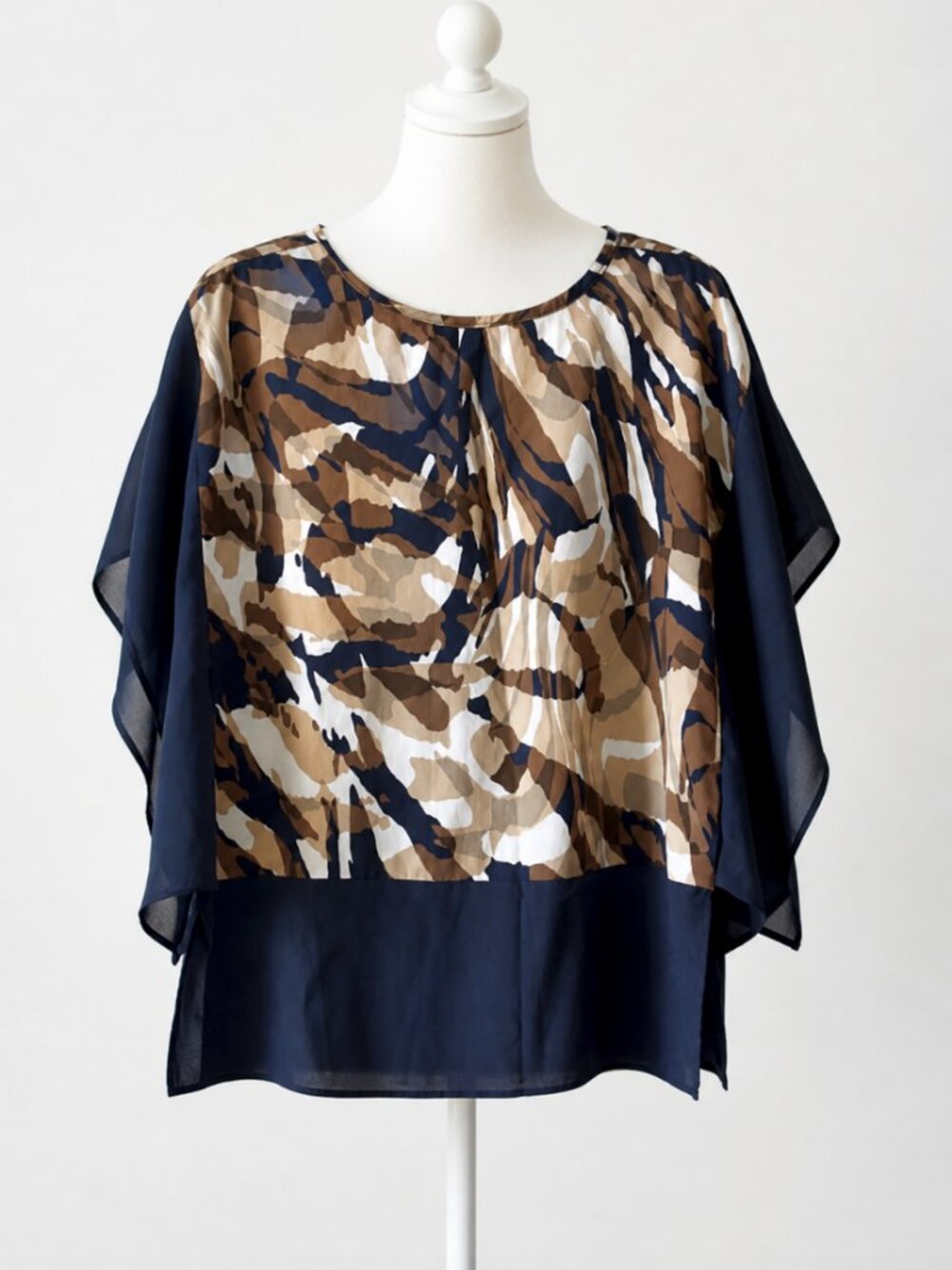 Michael Kors Petite Kimono Sleeve Tunic Blouse Satin Print Boho Top PP PS